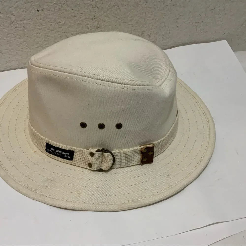 Vintage The Original Panama Jacket Canvas Bush Safari Fedora Hat White Medium
